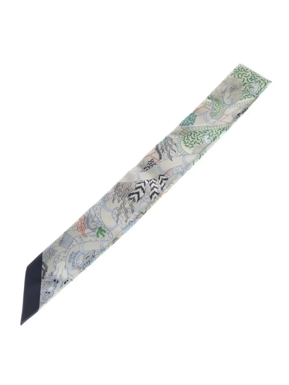 Hermes Twilly Splash Park Silk Scarf Gray